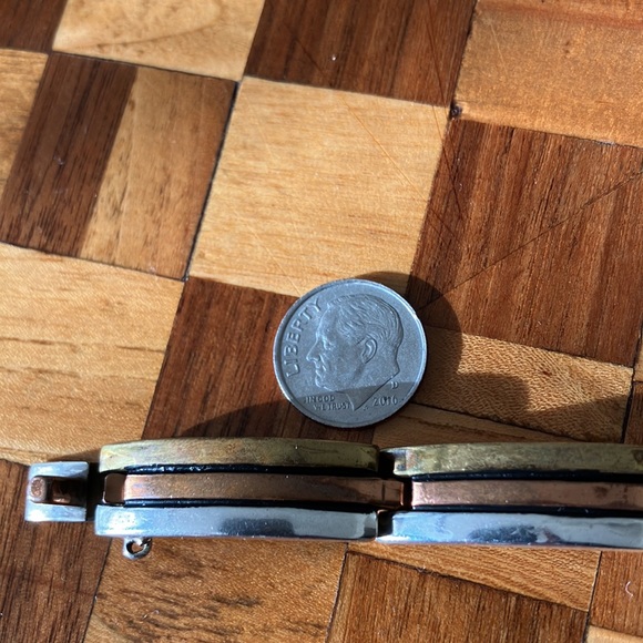 Gorgeous Vintage Tri Mixed Metales Taxco Bar Panel Link Bracelet - Picture 10 of 16